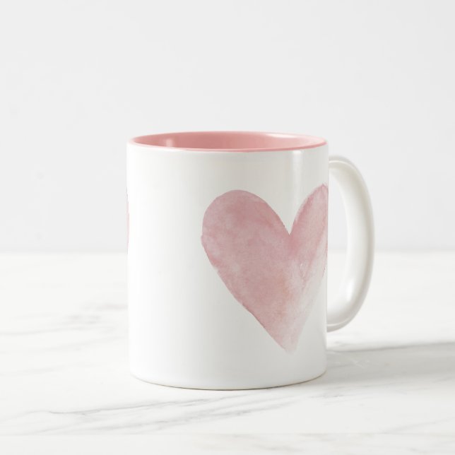 Pink Watercolor Heart Pink Valentine Love Mug (Front Right)