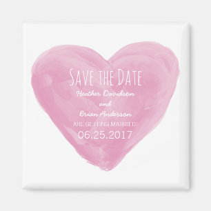 Pink Watercolor Heart Save the Date Magnet
