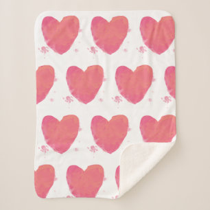 Pink Watercolor Heart Sherpa Blanket