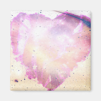 Pink Watercolor Heart Square Magnet