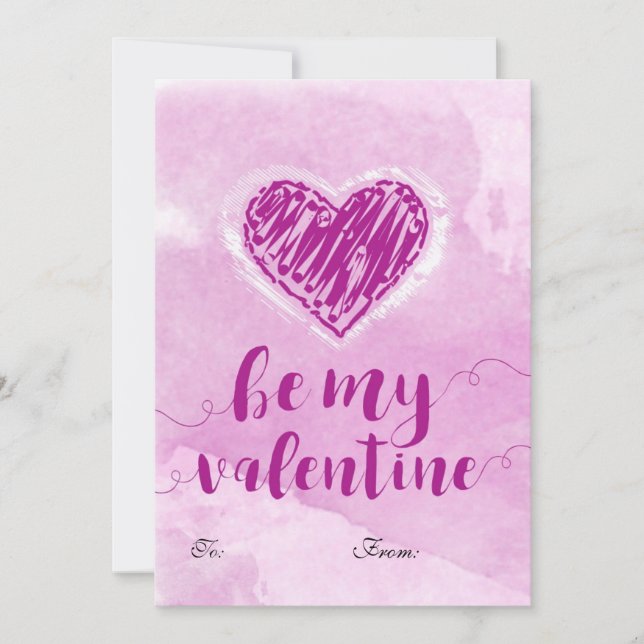 Pink Watercolor Heart Valentine Holiday Card (Front)