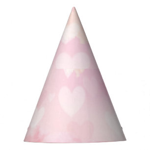 Pink Watercolor Hearts Background – Romantic Love Party Hat
