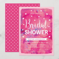 Pink Watercolor Hearts Bridal Shower Invitation