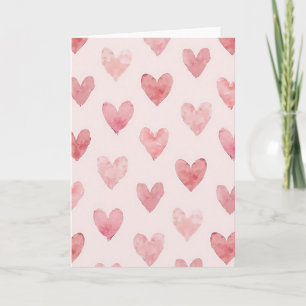 Pink Watercolor Hearts Pattern Card