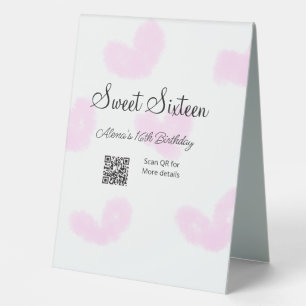 Pink watercolor hearts QR Sweet sixteen birthday