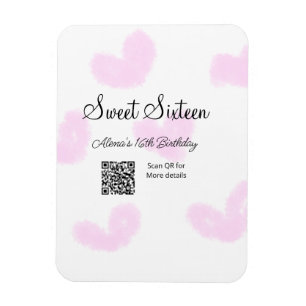 Pink watercolor hearts QR Sweet sixteen birthday Magnet