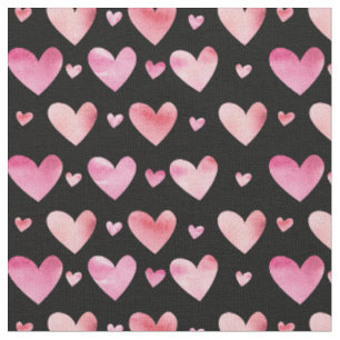 Pink Watercolor Hearts Valentines Fabric