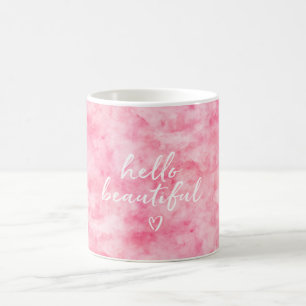 Pink Watercolor Hello Beautiful Coffee Mug