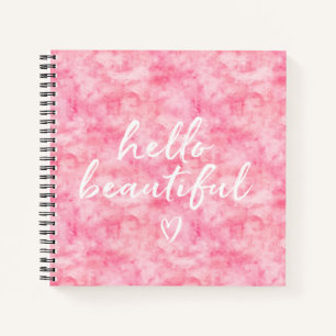 Pink Watercolor Hello Beautiful Heart Notebook