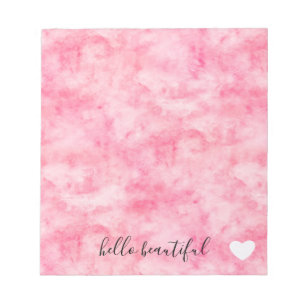 Pink Watercolor Hello Beautiful Heart Notepad