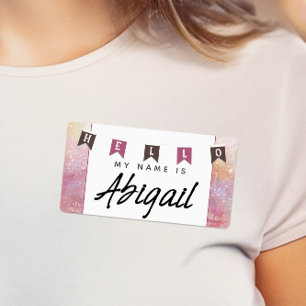 Pink Watercolor Hello My Name Is Name Tags