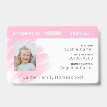 Pink Watercolor Homeschool Student ID Badge