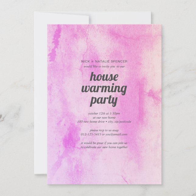 Pink watercolor House warming party invitation (Front)