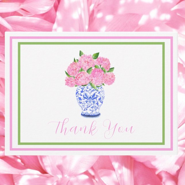 Pink Watercolor Hydrangea Script Border Thank You Card (Creator Uploaded)