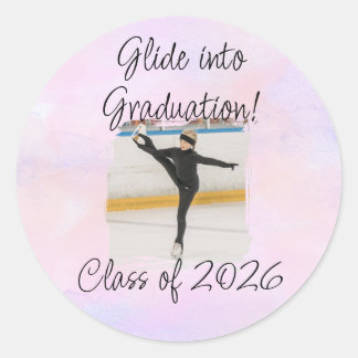 Pink Watercolor Ice Skating Graduation Party Classic Round Sticker