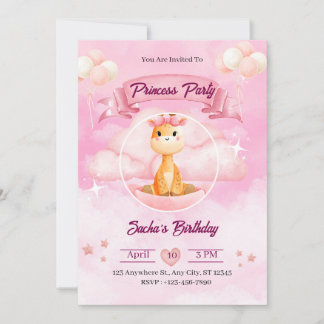 Pink Watercolor Illustrative Princess Invitation