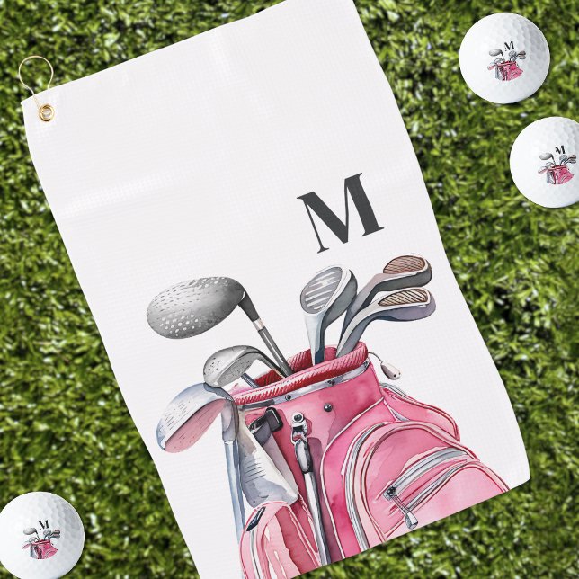 Pink Watercolor Initial Monogram Golf Towel (Pink Watercolor Initial Monogram Golf Towel)