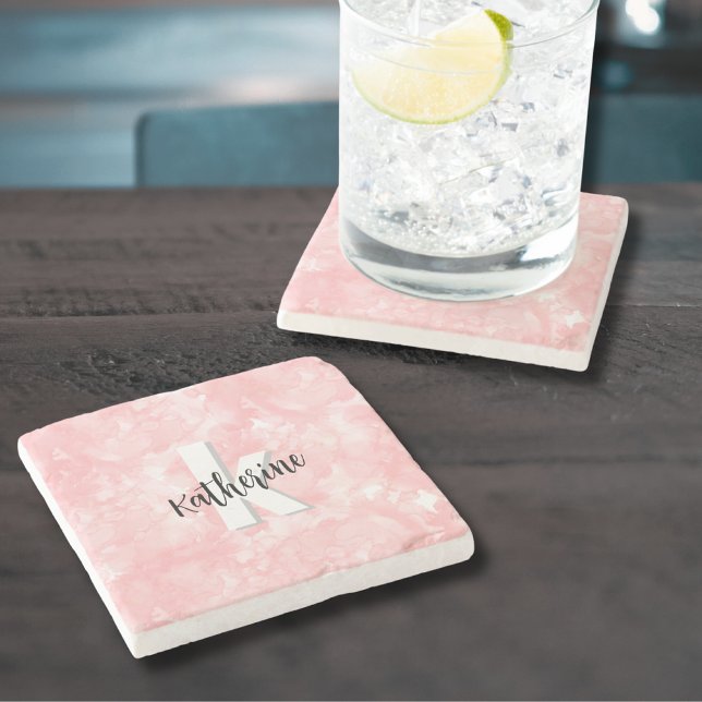 Pink Watercolor Initial Monogram Stone Coaster (Pink Watercolor Initial Monogram Stone Coaster)