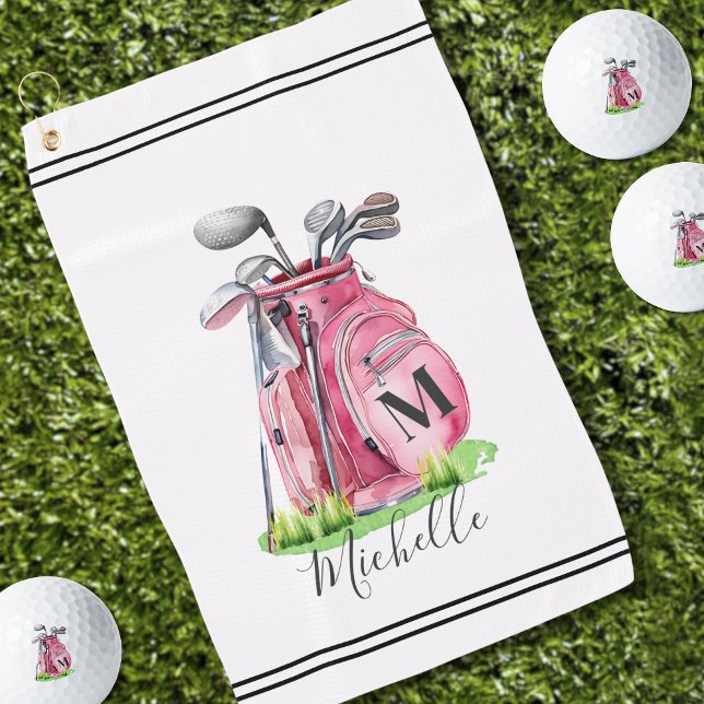 Pink Watercolor Initial Name Monogram Golf Towel (Pink Watercolor Initial Name Monogram Golf Towel )