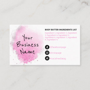 Pink Watercolor Ink Ingredients Instructions Business Card