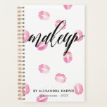 Pink Watercolor Kisses - Makeup Appointment Planner<br><div class="desc">Spiral appointment book printed with plenty of pink lipstick marks filled with watercolor and "makeup" written in a gorgeous black calligraphy script. Personalise with your name in modern black letters.</div>