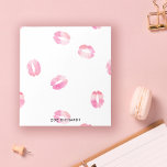 Pink Watercolor Kisses - Name Notepad<br><div class="desc">Chic notepad with plenty of pink lipstick marks filled with watercolor. Personalise with your name in modern black letters.</div>