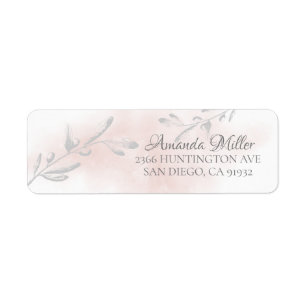 Pink Watercolor Leaf Return address Label
