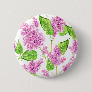 Pink watercolor lilac flowers 6 cm round badge