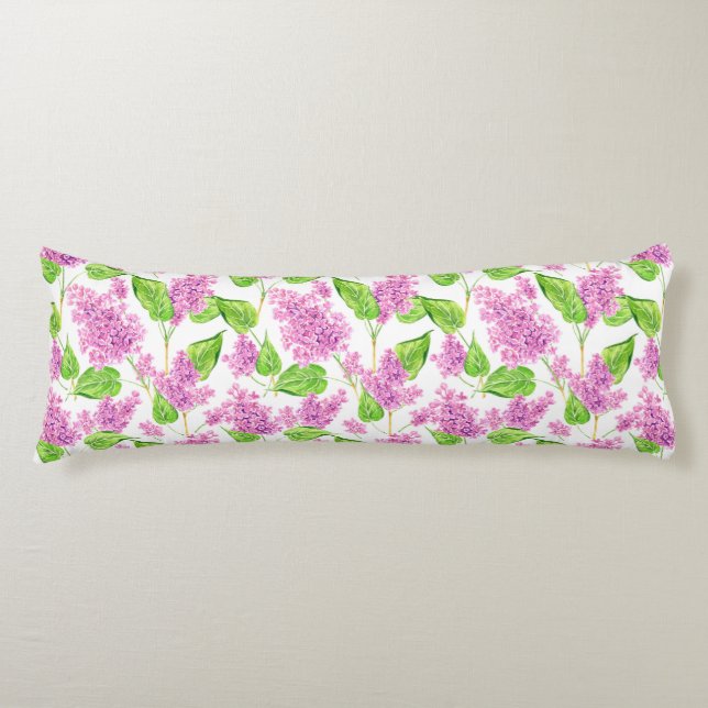 Pink watercolor lilac flowers body cushion (Front)