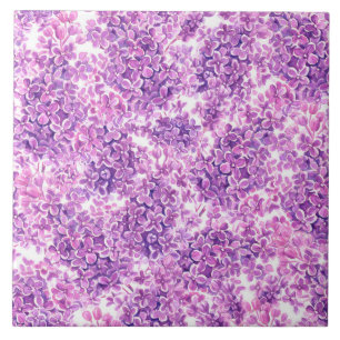 Pink watercolor lilac flowers ceramic tile