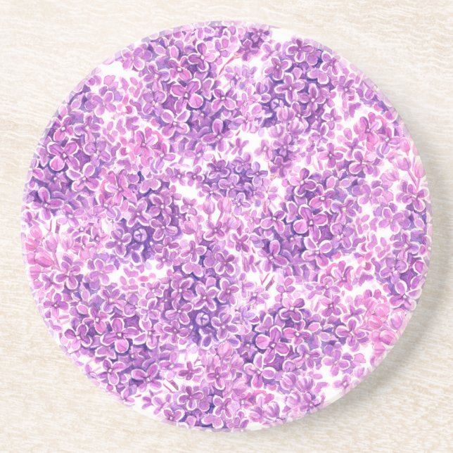Pink watercolor lilac flowers coaster (Front)