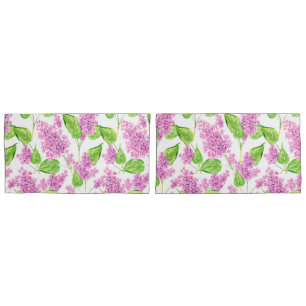 Pink watercolor lilac flowers pillowcase