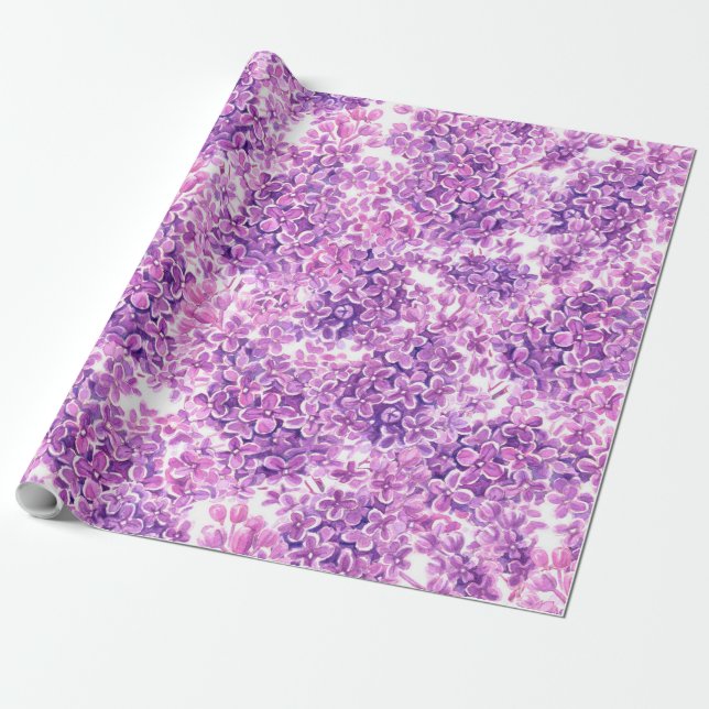 Pink watercolor lilac flowers wrapping paper (Unrolled)