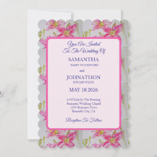Pink Watercolor Lily Flower Wedding Invitation