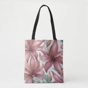 Pink Watercolor Lily Flowers Tote Bag