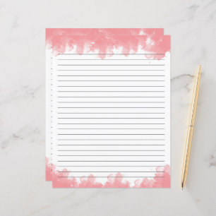 Pink Watercolor lined stationery paper