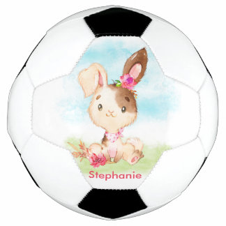 Pink Watercolor Little Bunny Soccer Ball