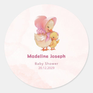 Pink Watercolor Little Ducking Girl Baby Shower Classic Round Sticker