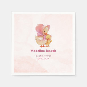 Pink Watercolor Little Ducking Girl Baby Shower Napkin
