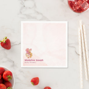 Pink Watercolor Little Ducking Girl Baby Shower Napkin
