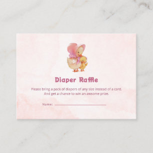 Pink Watercolor Little Ducking Girl Diaper Raffle Enclosure Card