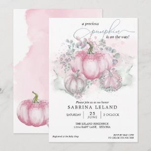 Pink Watercolor Little Pumpkin Girl Baby Shower Invitation