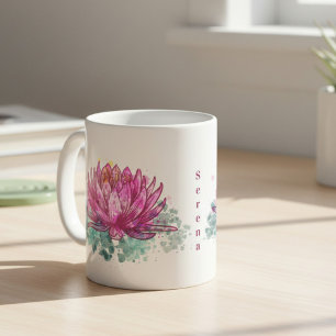 Pink Watercolor Lotus Flower with Name Coffee Mug