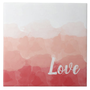 Pink Watercolor Love Ceramic Tile