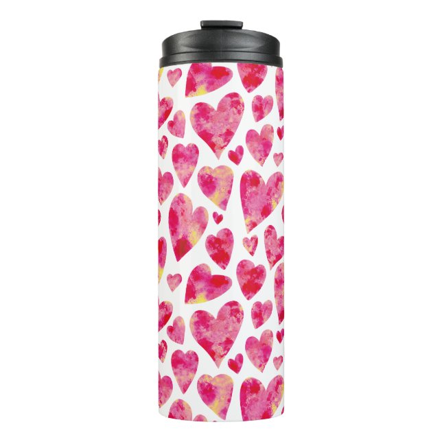 Pink Watercolor Love Heart pattern Thermal Tumbler (Front)