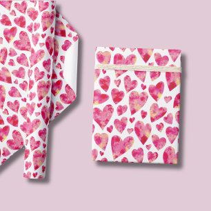 Pink Watercolor Love Heart pattern Wrapping Paper