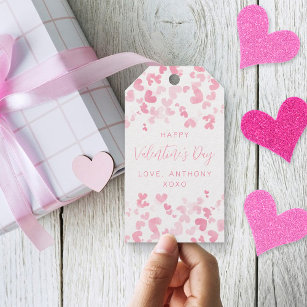 Pink Watercolor Love Hearts Valentine's Day Gift Tags