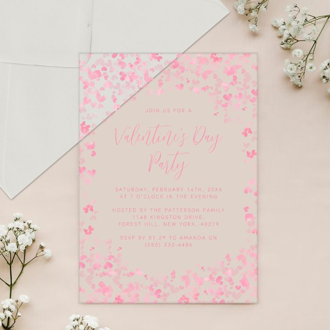 Pink Watercolor Love Hearts Valentine's Day Party Acrylic Invitations (Creator Uploaded)