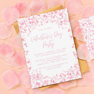 Pink Watercolor Love Hearts Valentine's Day Party Invitation