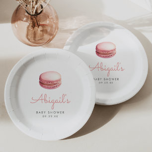 Pink Watercolor Macaron Girls Baby Shower Paper Plate
